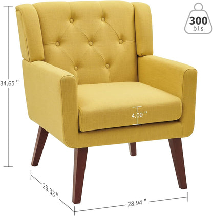 Accent Chair Button-Tufted Upholstered Living Room Chairs Comfy Reading Chair Mid Century Modern Chair with Linen Fabric Lounge Arm Chairs for Living Room Bedroom (Yellow Set of 2)