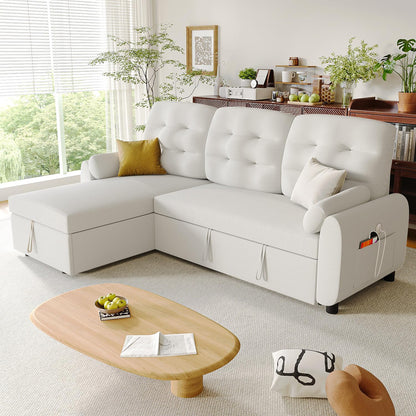 Ucloveria Sleeper Sofa Bed, 86" Convertible Sectional Sofa Couches for Living Room, 4 in 1 Pull Out Couch Bed with Reversible Storage Chaise | USB Ports | Side Pockets | Removable Backrest