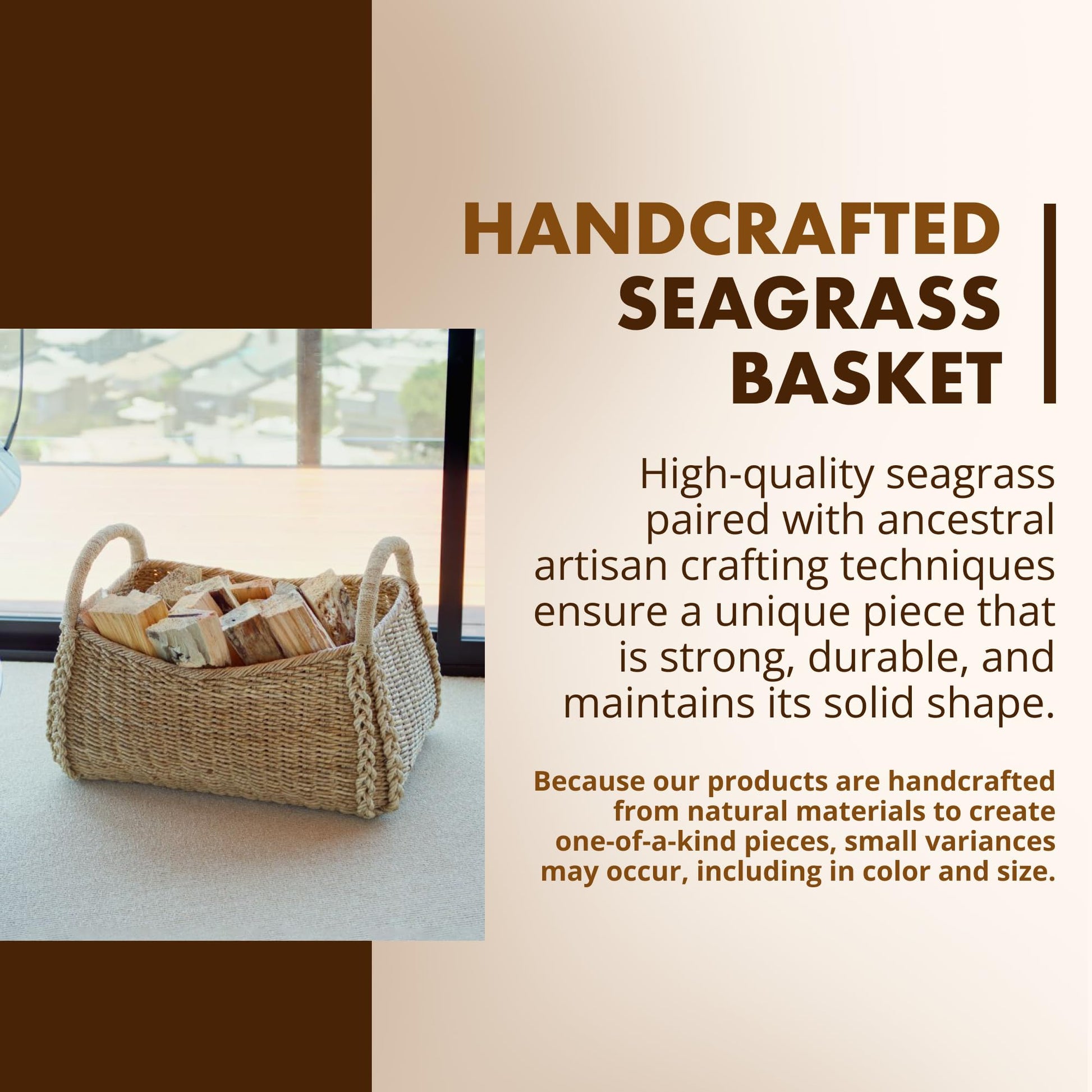 KOUBOO XL Seagrass Basket, Handmade, Living Room, Blankets, Toy Bin, Extra Storage, Decorative