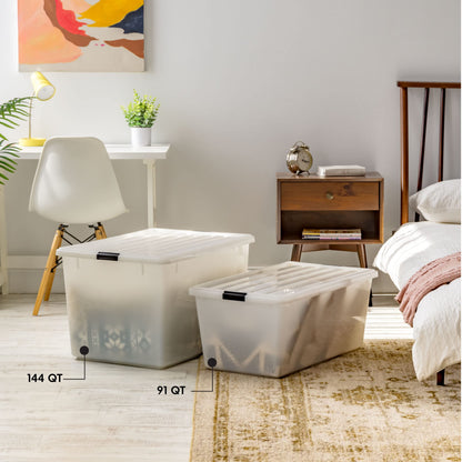 IRIS USA 3-Pack 144 Qt Stackable Storage Bins with Lids, Pearl
