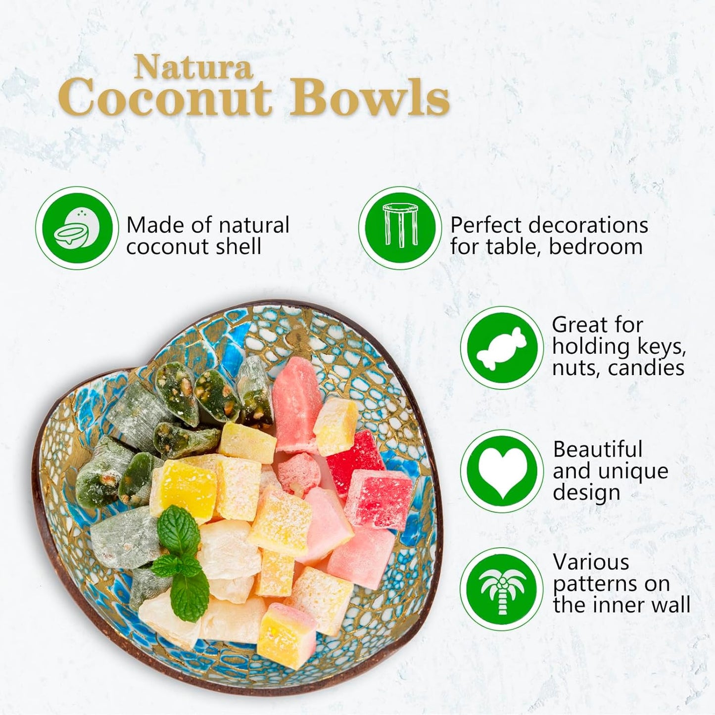 Coconut Bowls Decorative Candy Dish - Heart Acai Bowl, Natural Wooden Candy Dish, Key Bowl Holder for Entryway Table, Yogurt Smoothie Nuts Dessert Container, Rice Fruits Dry Snack Storage Shell Bowls