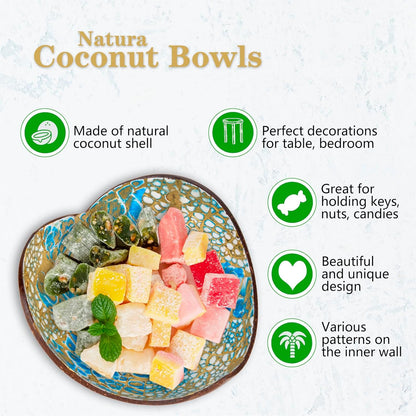 Coconut Bowls Decorative Candy Dish - Heart Acai Bowl, Natural Wooden Candy Dish, Key Bowl Holder for Entryway Table, Yogurt Smoothie Nuts Dessert Container, Rice Fruits Dry Snack Storage Shell Bowls