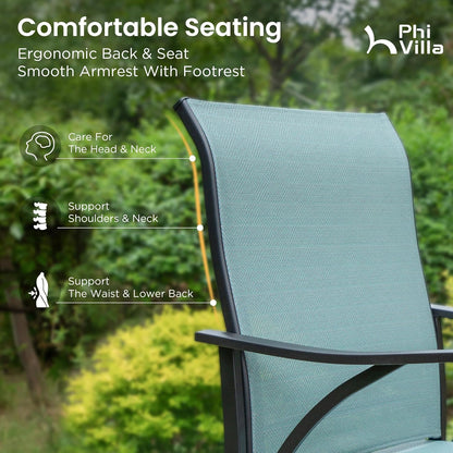 PHI VILLA 5 Piece Outdoor Bar Set, High Top Patio Bistro Bar Table and 4 Outdoor Swivel Bar Stools Chairs with Teal Textilene Fabric for Outside, Balcony, Garden and Yard