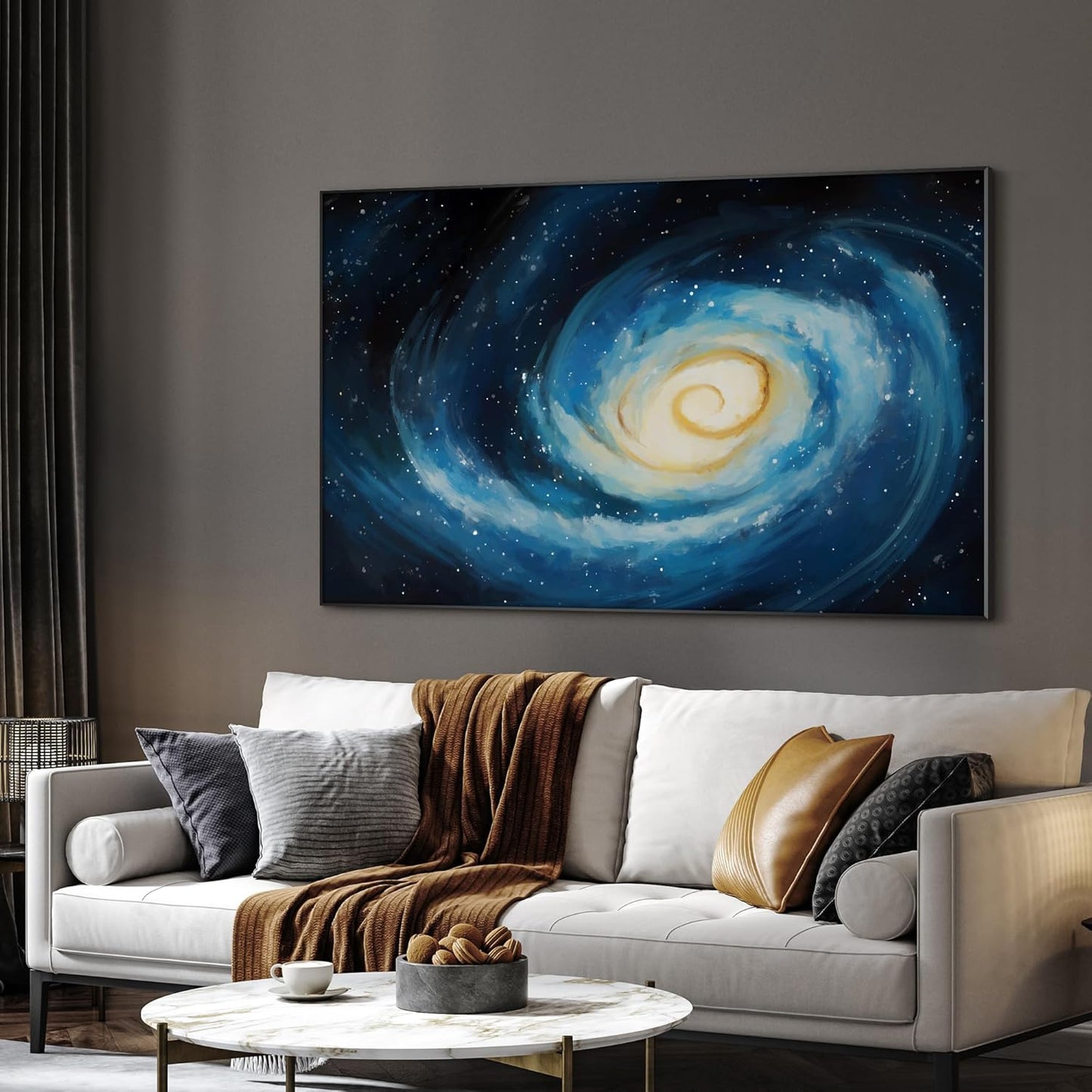SIGNWIN 36"x60" Extra Large Framed Wall Art Spiral Galaxy Vivid Blue and Yellow Cosmic Space Illustration for Home Living Room Bedroom Decor (Frame Assembly Required)