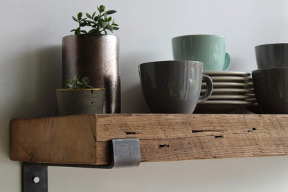 Urban Legacy Reclaimed Barn Beam Deep Shelves | Deep Shelves with Brackets Included, Set of 2 | (Natural Full Profile Bracket, 36" x 11.5" x 3")