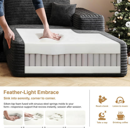 108" Sectional Couches for Living Room Modern Modular Sofa with L-Shape Couchs Upholstered Boneless Couch Deep Seat Sectional Couch with Chaise (Black, Left Facing Chaise+2Seaters)