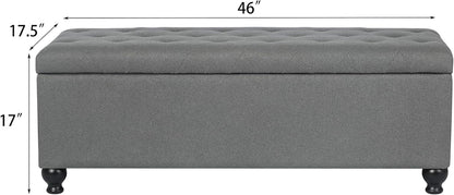 Storage Ottoman Bench 46 Inch Ottoman Bench with Storage Fabric Tufted Benches for End of Bed, Upholstered Ottomans Benches King Size with Hinged Lid for Living Room Bedroom Grey