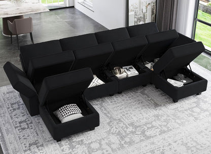 Belffin Modular Sectional Sofa with Reversible Chaises Velvet U Shaped Sectional Couch with Storage Seat Black