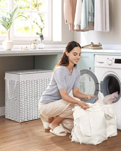 SONGMICS Laundry Hamper with Lid, 110L Wicker Laundry Basket