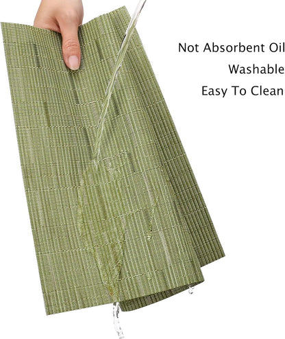 Myir JUN Placemats Set of 6, Vinyl Woven Placemats Place Mats Indoor Washable Table Mats Non-Slip Place mats for Dining Table (Green, Set of 6)