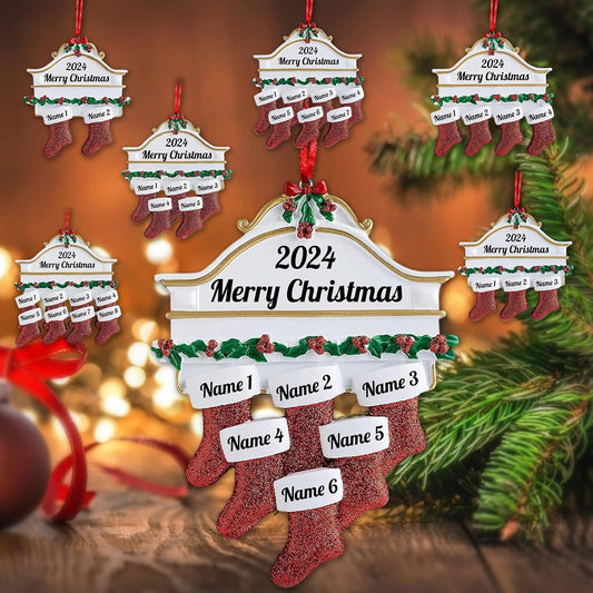 Amlion Personalized Ceramic Christmas Stocking Ornaments, Family of 2-8, Custom Names, Traditional Style, Christmas Occasion