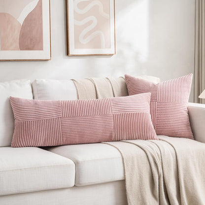 Fancy Homi 2 Packs Blush Pink Decorative Throw Pillow Covers 16x16 Inch for Living Room Couch Bed, Rustic Farmhouse Boho Home Decor, Soft Corss Patchwork Corduroy Textured Square Cushion Case 40x40 cm