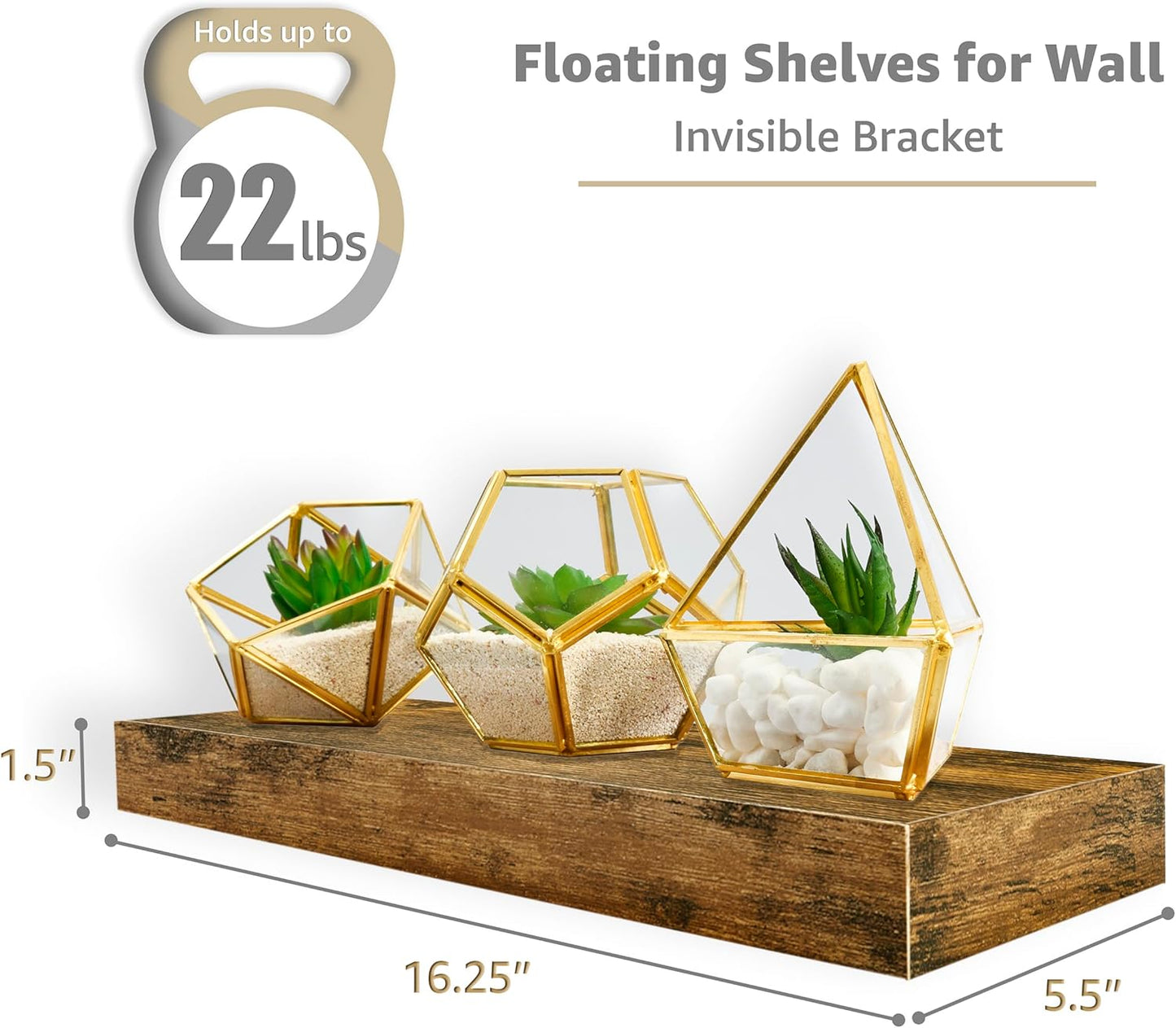 Sorbus Floating Shelves for Wall, Bathroom Shelves Wall Mounted for Kitchen, Bedroom, Bathroom Storage Over Toilet, Hanging Book Shelf for Wall Home Decor Living Room (Rustic Brown, 3 Pack)