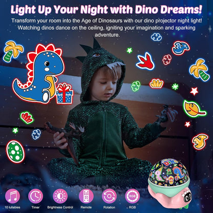 Dinosaur Night Light Projector for Kids Pink Dino Toys for Boys, Star Night Lights with Music and Timer, 17 Mode Color Changing Lamp with Remote, Christmas Birthday Gift for Baby Girl Boy