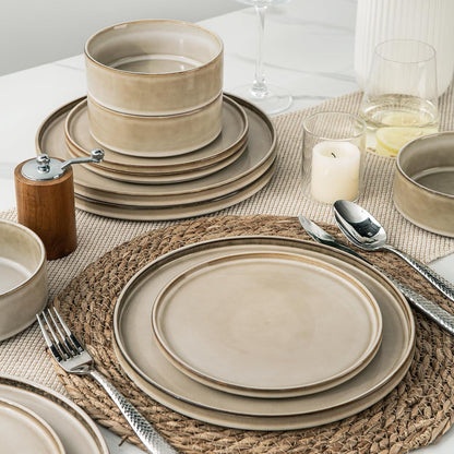 AmorArc Ceramic Dinnerware Sets, Handmade Reactive Glaze Stoneware Plates and Bowls Sets,Highly Chip and Crack Resistant | Dishwasher & Microwave Safe Dishes Set, Service for 6 (18pc)