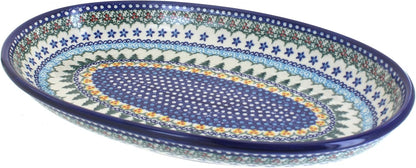 Blue Rose Polish Pottery Holiday Pine Oval Platter