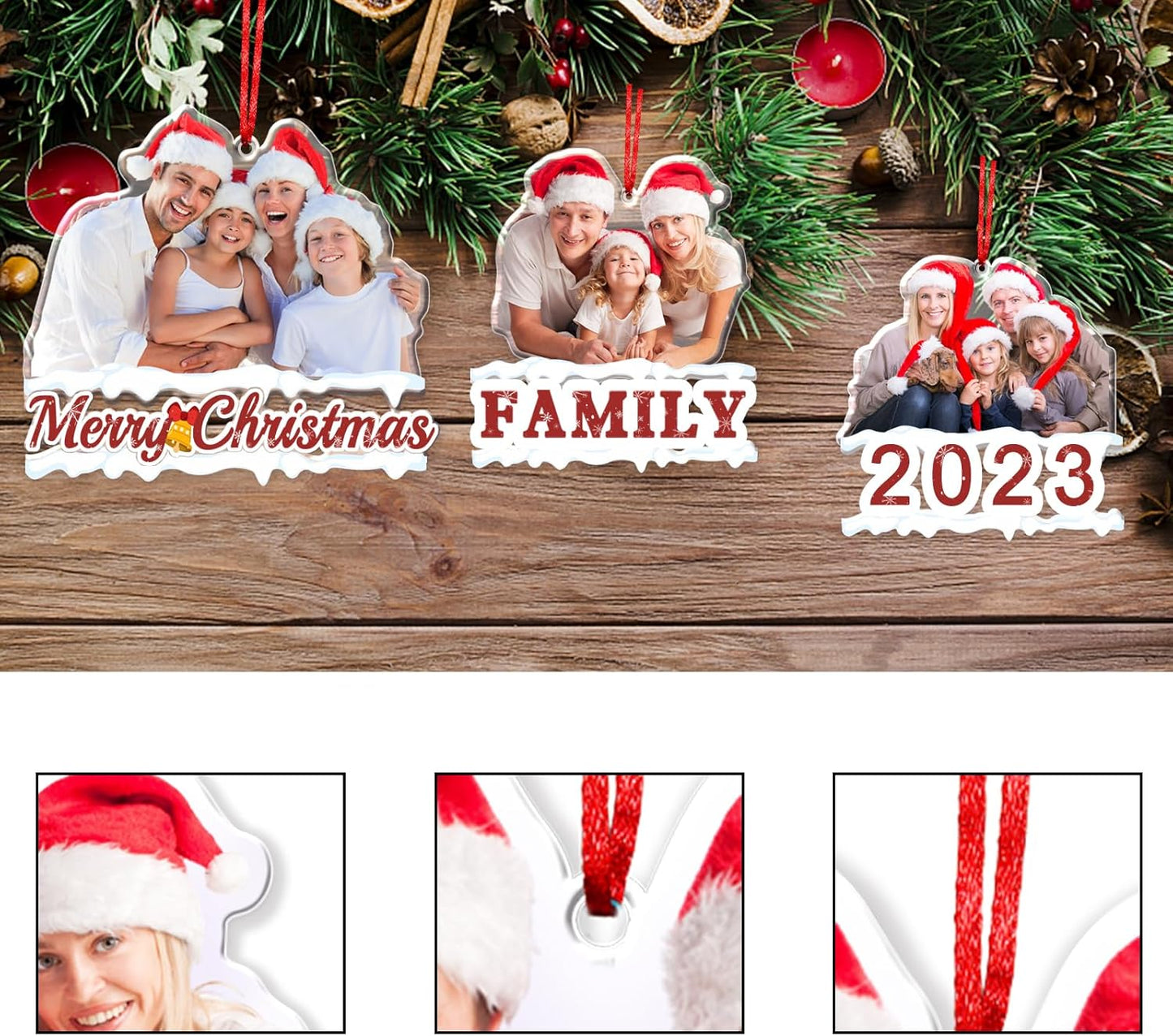 Personalized Photo Ornament Acrylic Custom Christmas Ornaments with Picture Customized Family Christmas Ornament 2023 for Tree Hanging Decoration Gift for Men Women Style 4
