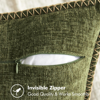 MIULEE Pack of 2 Couch Throw Pillow Covers 18x18 Inch Olive Green Farmhouse Decorative Pillow Covers with Stitched Edge Soft Chenille Solid Dyed Spring Pillow Covers for Sofa Bed Living Room