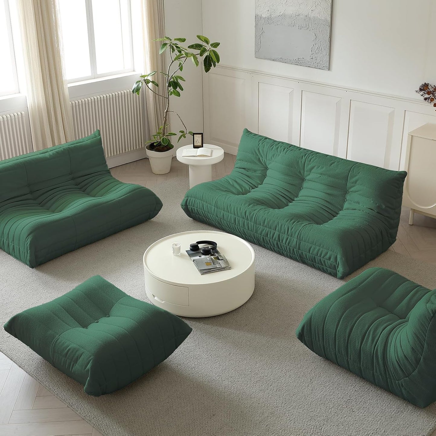 Luxury Sofa Couch Chair, Lazy Floor Seating, Fireside Bean Bag Chair, Ergonomic Tatami Sofa Lounger for Living Room, Bedroom, Office, Loveseat, Green