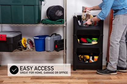 Mighty Tuff Jumbo Stackable Storage Bins, Pack of 3, Easy-Access Storage, Large Easy-to-Grip