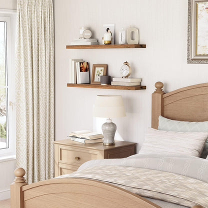 HOOBRO Floating Shelves for Wall, Wall Mounted Shelf Set of 2, 39.4" Hanging Shelf with Invisible Brackets, for Wall Bathroom, Bedroom, Toilet, Kitchen, Livingroom, Office, Rustic Brown BF100BJP201G2