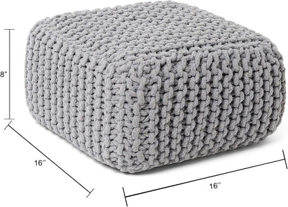 REDEARTH · Cube Low Pouf Foot Stool Ottoman - Hand Knitted Poof - Cord Boho Pouffe - Home Décor - Stuffed Footrest for Living Room - Nursery - Bedroom - Patio (16" x 16" x 8") - Light Gray