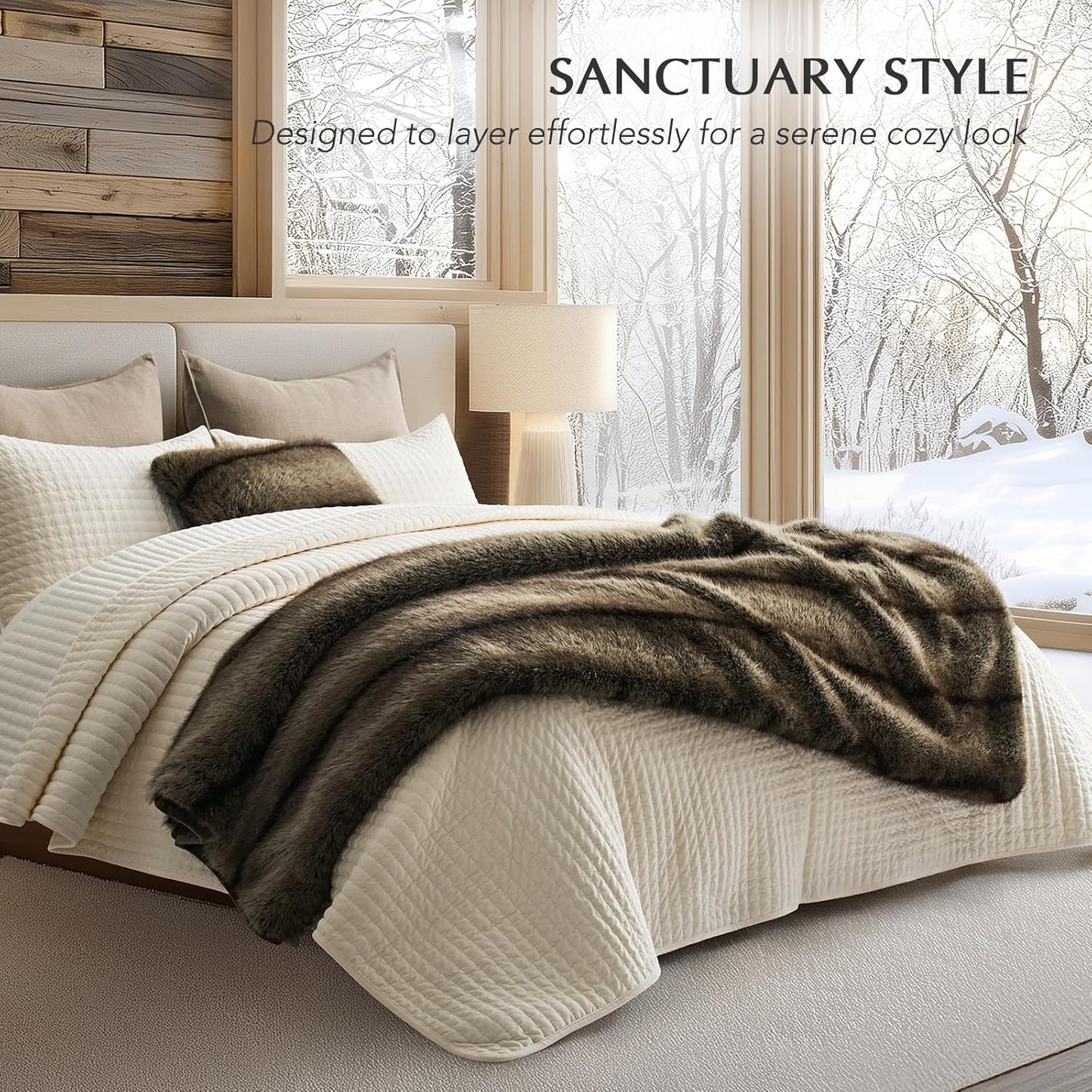 Luxury Faux Fur Throw Blanket, Soft Fluffy Faux Mink Blankets for Bed, Couch, Sofa, Thick Cozy Plush Warm Fur Throws with Reversible Velvet, Ombré Sable Brown, 50"x60"