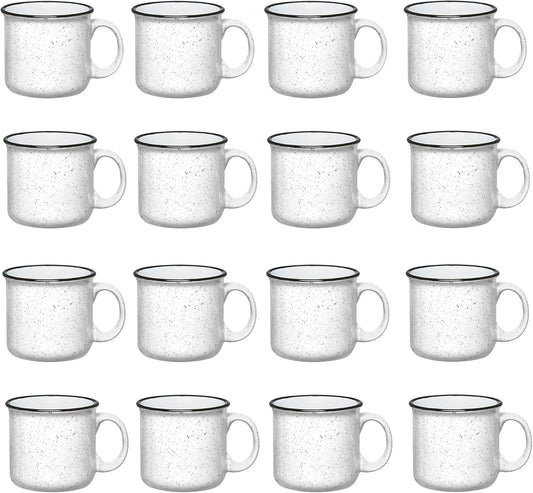 Set of 16 Ceramic Campfire Mugs – 15 Oz, White – Coffee & Tea Cups for Home, Work, Travel, Camping