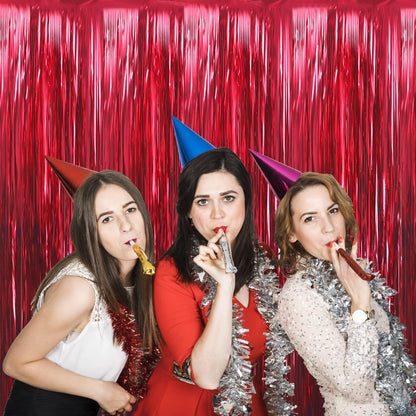 GOER 3.2 ft x 9.8 ft Metallic Tinsel Foil Fringe Curtains Party Photo Backdrop Party Streamers for Birthday,Graduation,New Year Eve Decorations Wedding Decor (3 Pcs,Burgundy)