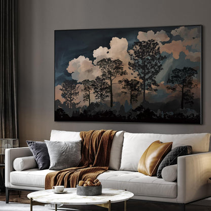 SIGNWIN 46"x72" Extra Large Framed Wall Art Silhouetted Trees at Dusk, Dramatic Forest and Cloudscape for Home Living Room Bedroom Decor (Frame Assembly Required)