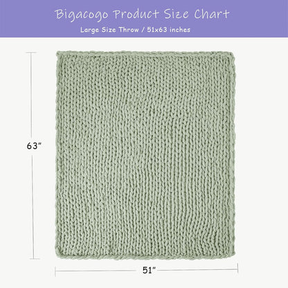 Bigacogo Chunky Knit Throw Blanket for Couch, 51x63 inches, 100% Hand Knitted with Thick Jumbo Chenille Yarn, Cozy Soft Large Rope Knot Cable Crochet Blankets for Sofa Bed Living Room, Sage Green