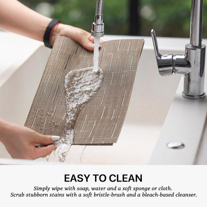 LEXMORE Placemats Set of 4 Vinyl/Plastic Woven Place Mats for Kitchen Table Indoor/Outdoor Washable Placemat Wipeable Dining Table Mats(Light Brown)