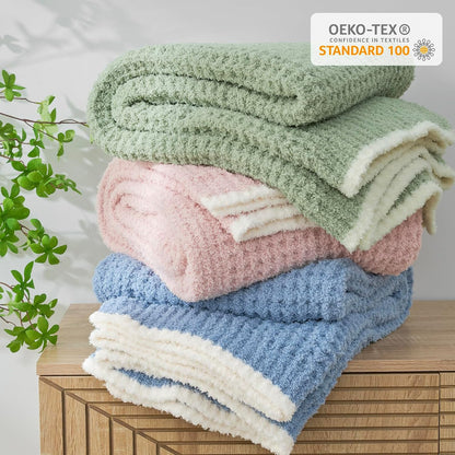 Snuggle Sac Ultra Soft Waffle Throw Blanket for Couch Bed Sofa 50x60 inches, Reversible Sage Green Blanket Microfiber Fluffy Fuzzy Cozy Knit Throws for Women Mothers Birthday Gifts