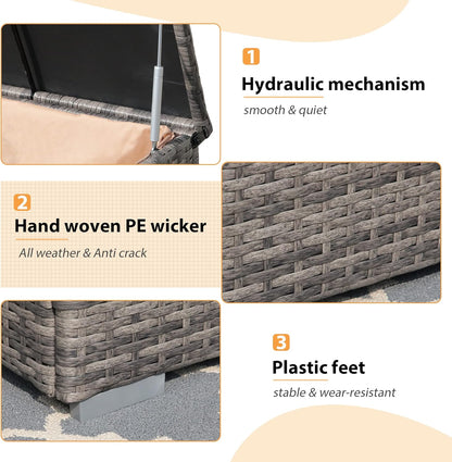 Super Patio Outdoor Patio Storage Box Waterproof, Wicker Storage Bin Deck Box for Cushions, Garden Tools, 88 Gallon, Gray