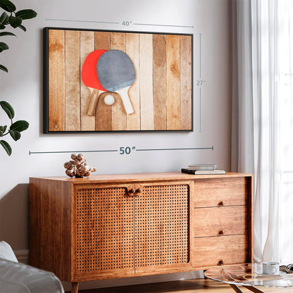 ElephantStock Ping Pong Wall Art - Horizontal Framed Canvas - 1-Piece Living Room Wall Decor - Photography Canvas Print - Brown and Red Decor for Wall - 40" X 27"