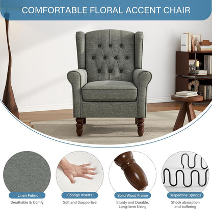 UIXE High Back Accent Chairs Set of 2, Upholstered Armchair in Fabric, Retro Wingback Arm Chair for Living Room, Comfy Single Sofa Bedroom Reading Seat with Solid Wood Legs - Dark Gray