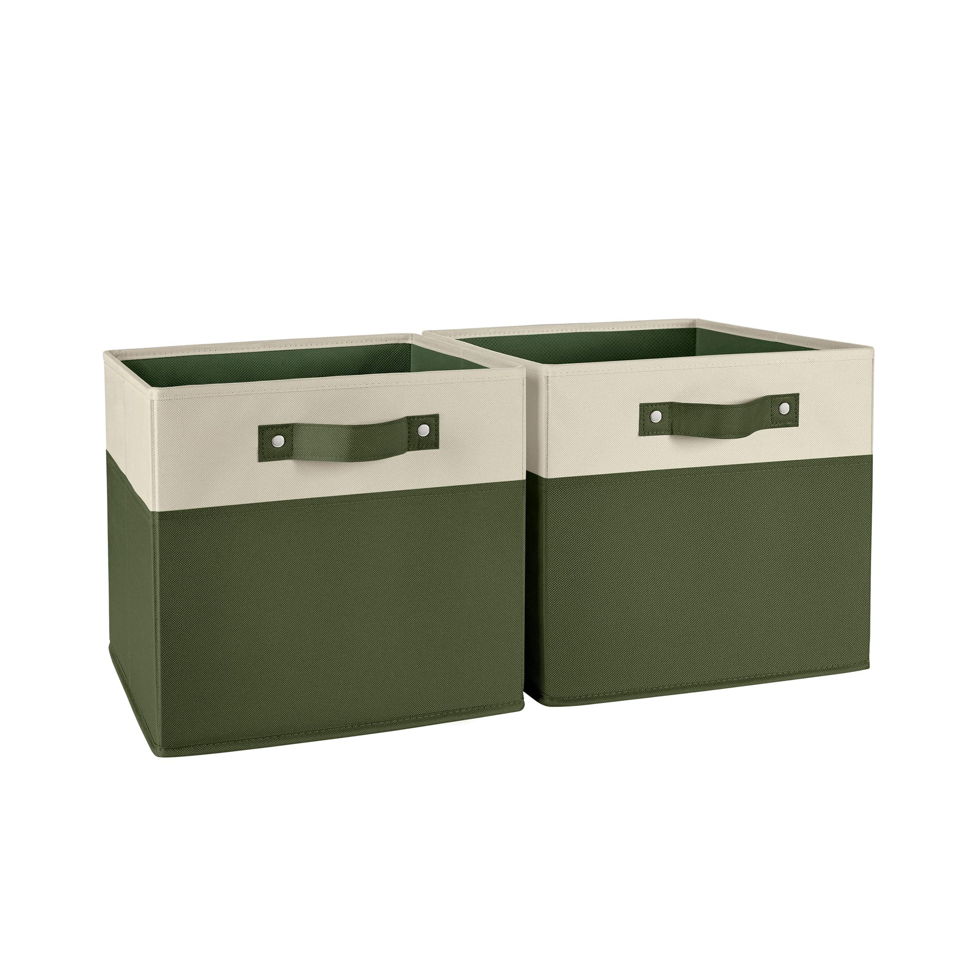RiverRidge Two-Tone Folding Storage Bins - 2-pack of 10in Tall Olive Cubes