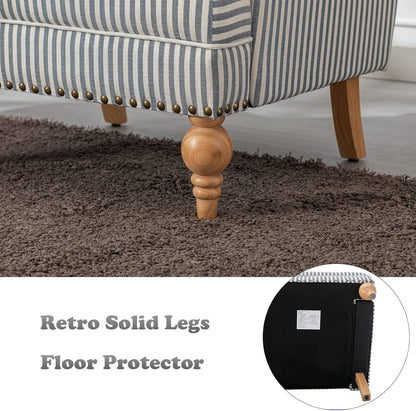 chairus Linen Accent Chair for Living Room Set of 2 Upholstered Mid Century Modern Single Sofa Chair with Solid Wood Legs Comfy Reading Armchair for Bedroom/Office Room/Recption/Lounge, Blue Stripe