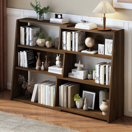 IOTXY Wooden Extendable Shelf Bookcase - 3-Tier Ladder Low Short Bookshelf for Small Space or