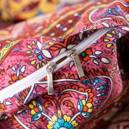 ABREEZE Bohemian Duvet Cover Set Colorful Orange Boho Retro Bedding Set Damask Paisley Cotton Duvet Cover Tribal Reversible Bedding Exotic Style Comforter Cover 3-Piece Queen