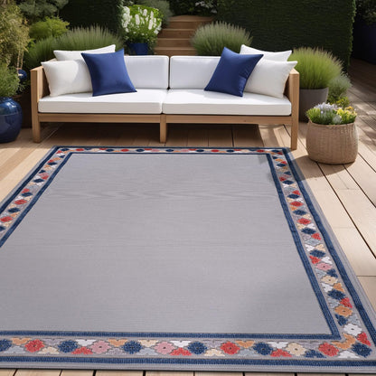 Beverly Rug Outdoor Rug 6x9 Modern Bordered Area Rugs for Indoor and Outdoor Patio Easy to Clean Non Shedding Living Room Porch Garden Washable Outside Carpet (6 x 9 Gray)