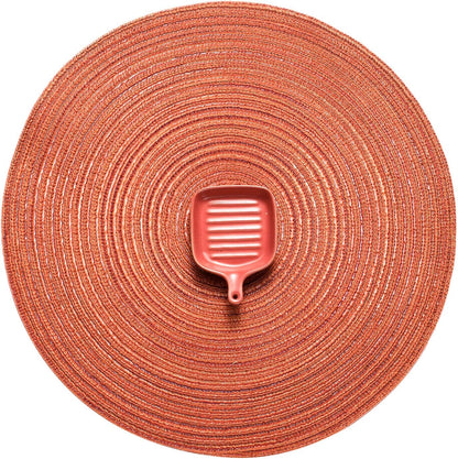AHHFSMEI Round Braided Placemats Set of 6 Round Table Mats for Dining Tables Natural Woven Heat Resistant Place mats 15 Inch (Dark Orange)