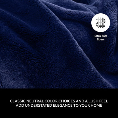 Mon Chateau Luxury Ultimate Plush Faux Fur Throw with 6cm Foldover for Couch, Sofa, or Bed - Plush Ultra Soft Blanket for Sleeping or Home Décor, 60" x 70"(Navy)
