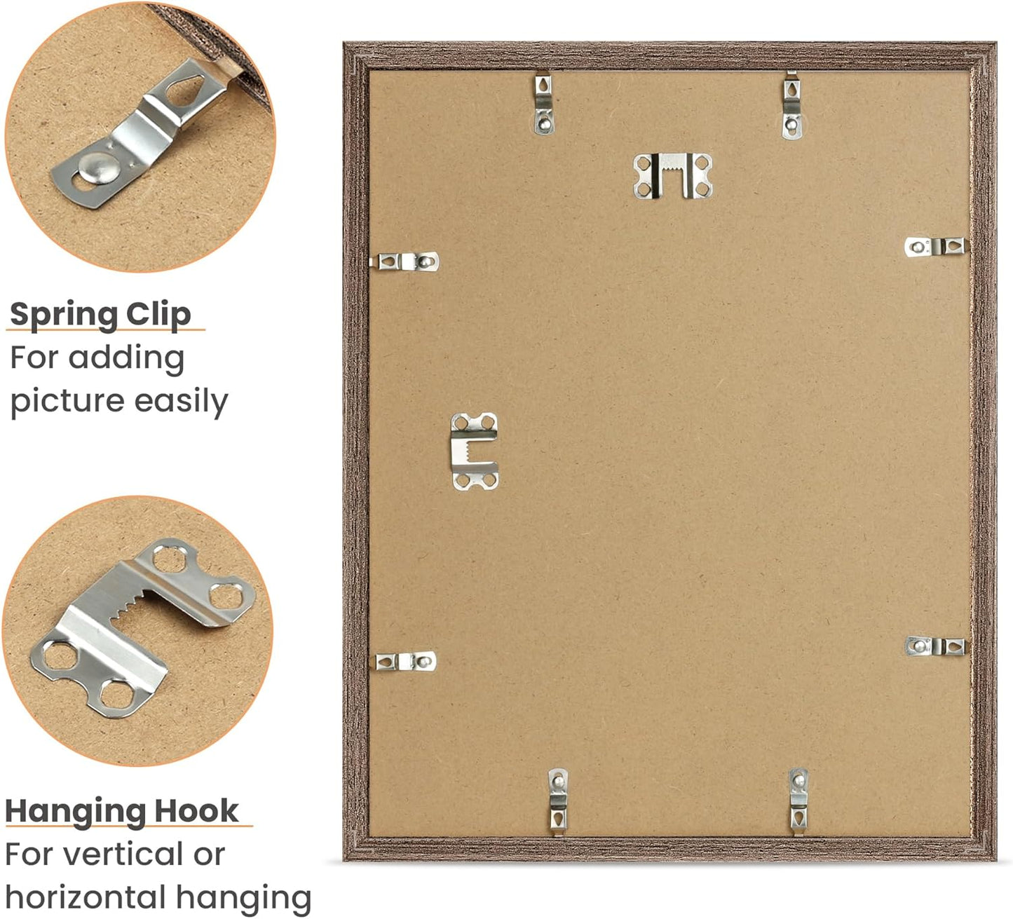 upsimples 11x14 Picture Frame, Natural Solid Wooden Picture Frames, Display 8x10 with Mat or 11 x 14 Without, Vertical or Horizontal Wall Hanging, 1 Pack, Brown