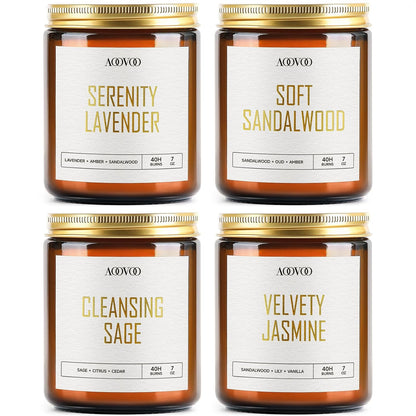 AOOVOO Candle Set - 4PC Scented Candles, 28 oz Soy Candles, Soy Candle for Home Scented, Lavender/Sandalwood/Jasmine/Sage