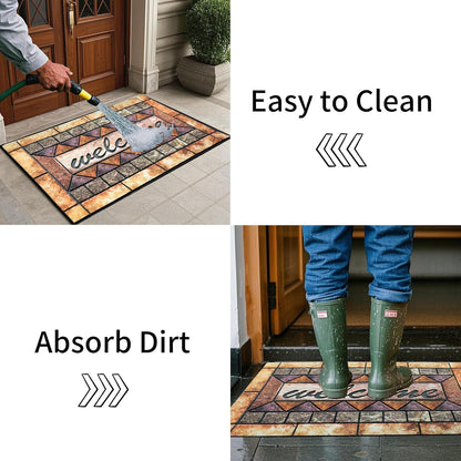 Door Mat Welcome Mat, Heavy Duty Door Mat 17.7 x 29.5 Inch Front Door Mat Rug Doormat for Outdoor Entrance Home Non-Slip Rubber Rug for Front Door, Outside, Entryway, Patio (Brown Welcome)