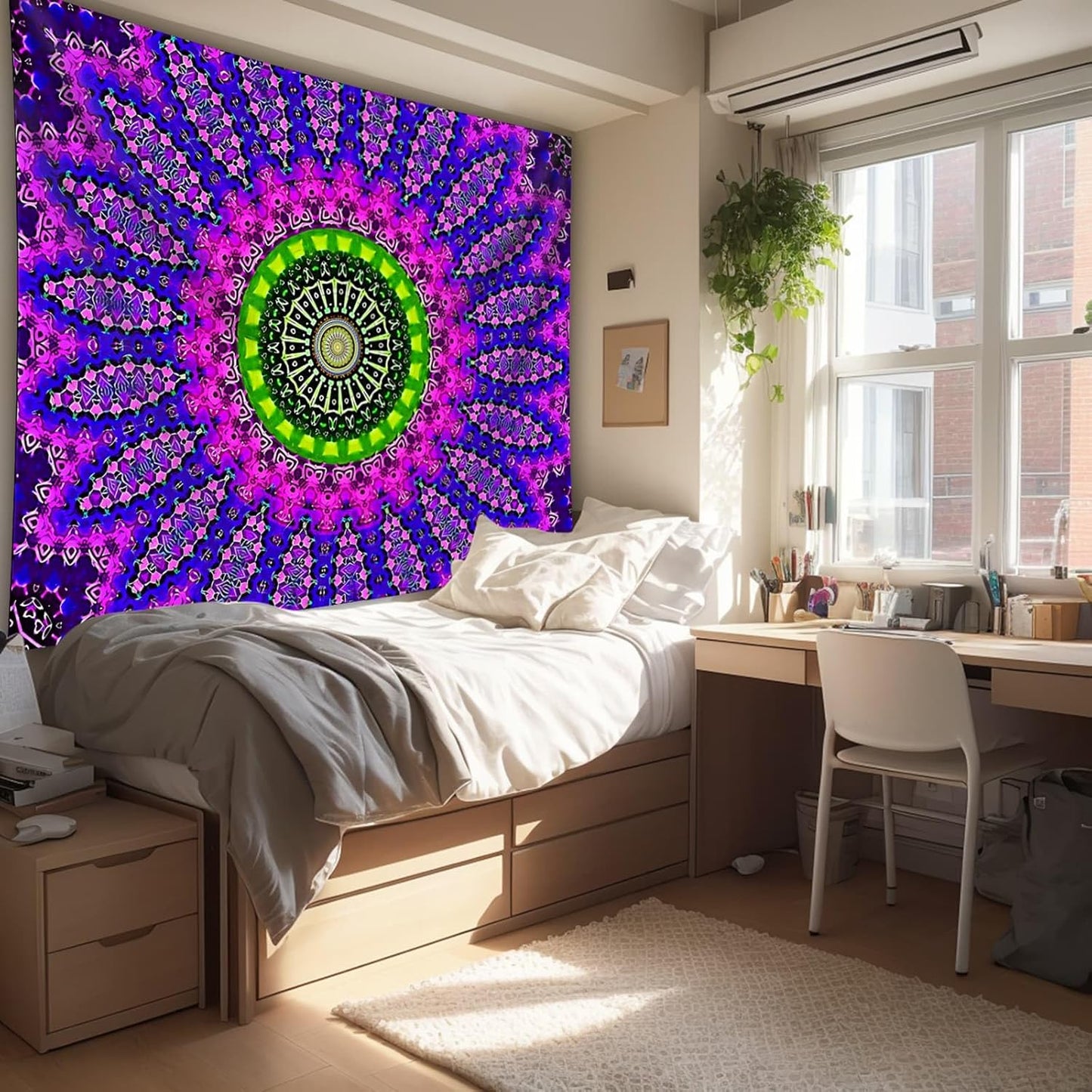 Blacklight Mandala Tapestry for Bedroom, Black Light Posters for Adults and Teens, Red UV Reactive Aesthetic Bohemian Wall Art Decor (40 x 30 Inches)