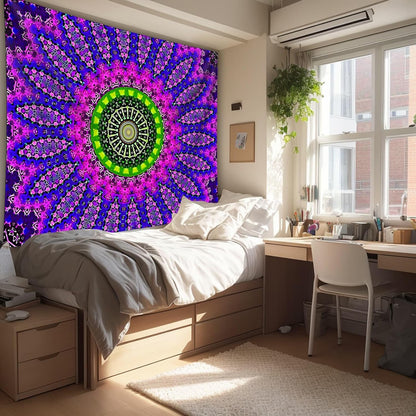PSYHILAR Blacklight Mandala Tapestry for Bedroom, Large Black Light Posters for Adults and Teens, Red UV Reactive Aesthetic Bohemian Wall Art Decor (80 x 60 Inches)