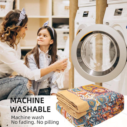 Boho Throw Blanket for Bed - 100% Pure Cotton Ultra Soft Rustic Quilt - Farmhouse Decor Bed Blankets, All Season Rustic Throw for Sofa Couch Chair(60"×80", Boho Flover)