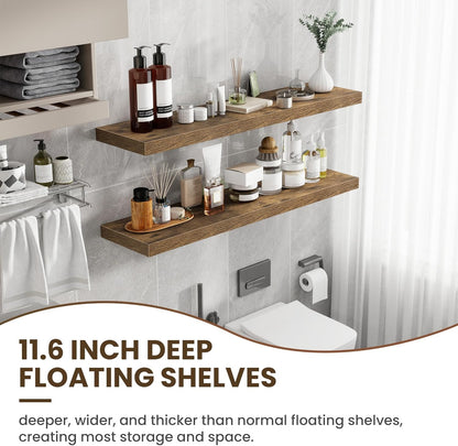 48 Inch Floating Shelves, 12 Inch Deep Floating Shelves for Wall, Floating Shelf with Invisible Brackets, Deep Wall Shelves for Bathroom, Bedroom, Living Room, 1 Pack, Brown